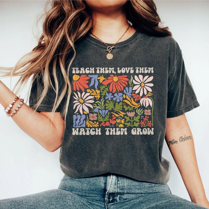 Groovy New Teacher Shirt Teach Them Love Them Watch Them Grow Shirt Retro Floral Teacher Life Shirt Best Teacher Shirt Back School Teacher Kindergarten Teacher Teacher Appreciation Love Teacher Teacher Top T-Shirts, Hoodie, Sweatshirt - T-Shirt, Sweatshirt, Hoodie