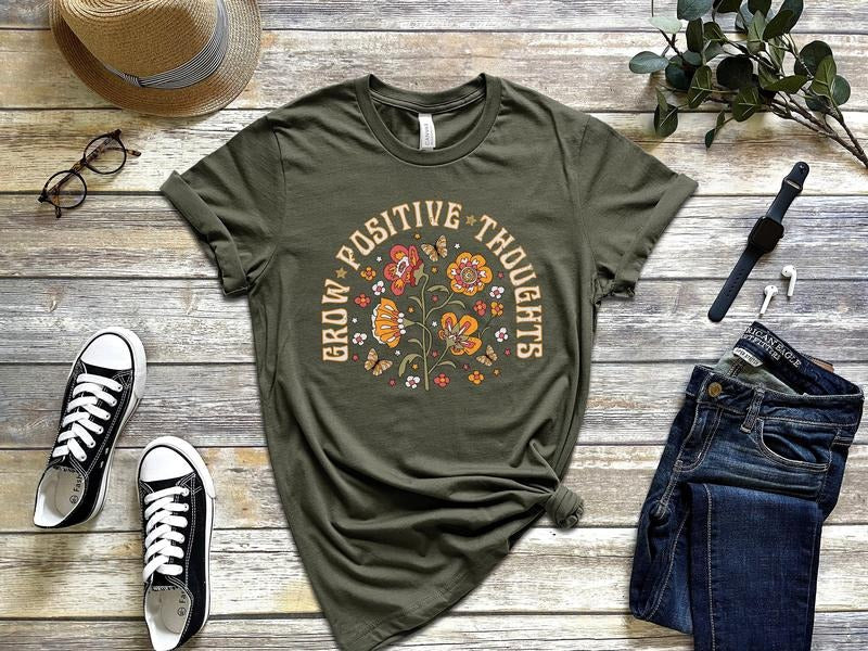 Grow Positive Thoughts Floral Bohemian Shirt Butterfly Shirt Trending Right Now Love T-Shirts, Hoodie, Sweatshirt - T-Shirt, Sweatshirt, Hoodie