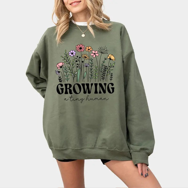 Growing Tiny Human Pregnancy Announcement Shirt Spring Flower Baby Reveal Maternity Funny Mother Shirt Pregnancy Keepsake Mom Saying Funny T-Shirts, Hoodie, Sweatshirt - T-Shirt, Sweatshirt, Hoodie