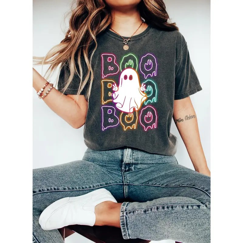 Halloween Boo Neon Neon Halloween Ghost Shirt Halloween Ghost Neon Shirt Halloween Party Shirt Cotton Womenswear T-Shirts, Hoodie, Sweatshirt - T-Shirt, Sweatshirt, Hoodie