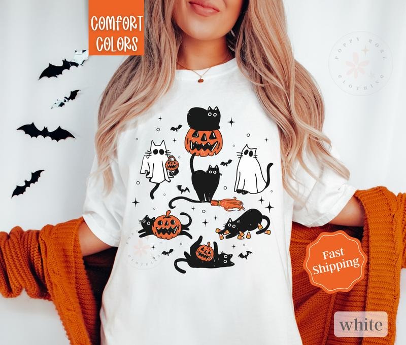 Halloween Cat Shirt Comfort Colors Cat Lover Halloween Cat Mom T-Shirts, Hoodie, Sweatshirt - T-Shirt, Sweatshirt, Hoodie