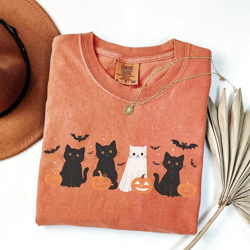 Halloween Cat Shirt Ghost Shirt Ghost Cat Shirt Happy Halloween Retro Spooky Season Black Cat Shirt T-Shirts, Hoodie, Sweatshirt - T-Shirt, Sweatshirt, Hoodie