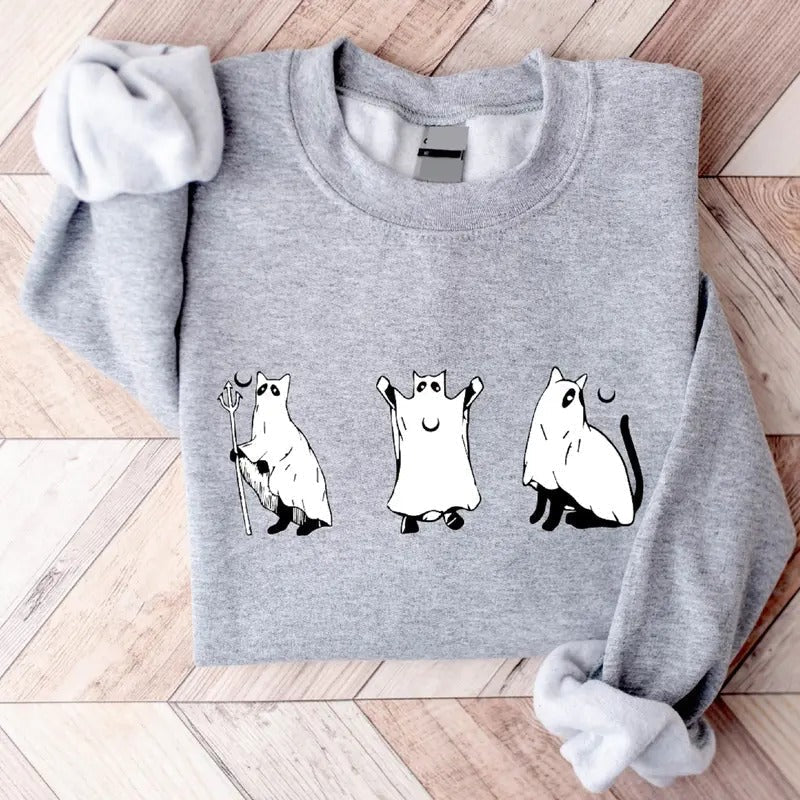 Halloween Cat Funny Ghost Halloween Cat Lover Spooky Season Long Sleeve T-Shirts, Hoodie, Sweatshirt - T-Shirt, Sweatshirt, Hoodie