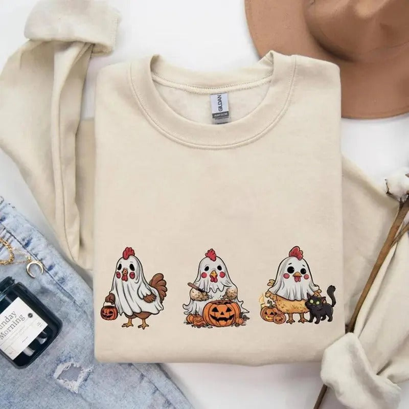 Halloween Chickens Fall Shirt Halloween Farm Pumpkin Spooky Season Party Shirt Vintage Shirt T-Shirts, Hoodie, Sweatshirt - T-Shirt, Sweatshirt, Hoodie