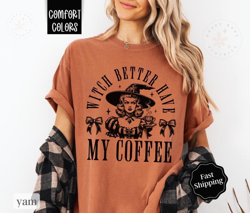 Halloween Coffee Shirt Comfort Colors Funny Halloween Spooky Season Shirt T-Shirts, Hoodie, Sweatshirt - T-Shirt, Sweatshirt, Hoodie