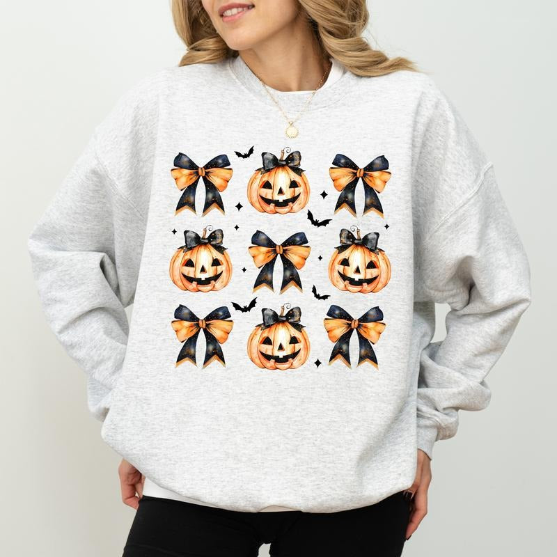 Halloween Coquette Bow Pumpkin Gothic Halloween Cute Pumpkin Bow Coquette Bow Spooky Season Comfy Long Sleeve Fall Autumn Tops Casual Womenswear Comfort Fabric Cotton Top T-Shirts, Hoodie, Sweatshirt - T-Shirt, Sweatshirt, Hoodie