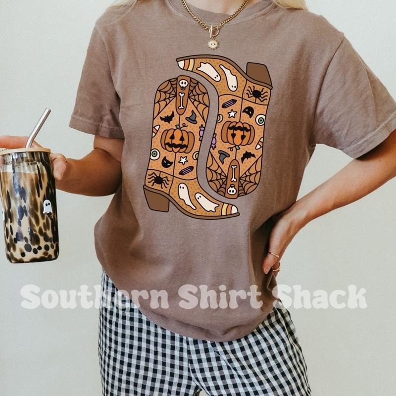 Halloween Cowboy Boots Comfort Colors Cute Halloween Halloween T-Shirts, Hoodie, Sweatshirt - T-Shirt, Sweatshirt, Hoodie