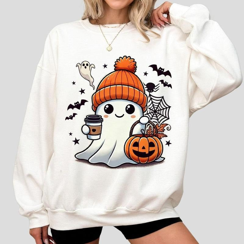 Halloween Ghost Cute Ghost Sweatshrit Halloween Halloween Shirt Cute Fall Shirt Spooky Season Shirt Ghost Halloween Funny Ghost Tops T-Shirts, Hoodie, Sweatshirt - T-Shirt, Sweatshirt, Hoodie