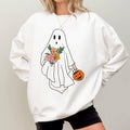 Halloween Ghost Floral Ghost Ghost Flower Bouquet Halloween Ghost Trick Treat Spooky Season Long Sleeve Tops Fall Winter Casual Womenswear Comfort Cotton Fabric T-Shirts, Hoodie, Sweatshirt - T-Shirt, Sweatshirt, Hoodie