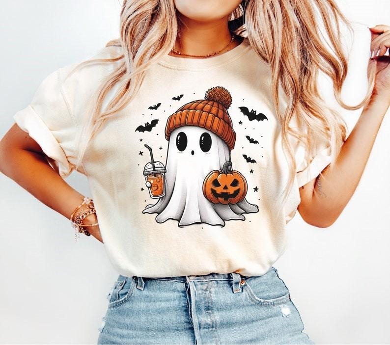 Halloween Ghost Cute Ghost Shirt Halloween Shirt Spooky Season Shirt Halloween Cotton Top T-Shirts, Hoodie, Sweatshirt - T-Shirt, Sweatshirt, Hoodie