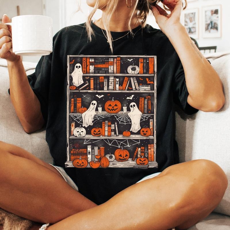 Halloween Library Ghost Books Teacher Halloween Book Lover Shirt Halloween Reading Book Club Ghost T-Shirts, Hoodie, Sweatshirt - T-Shirt, Sweatshirt, Hoodie