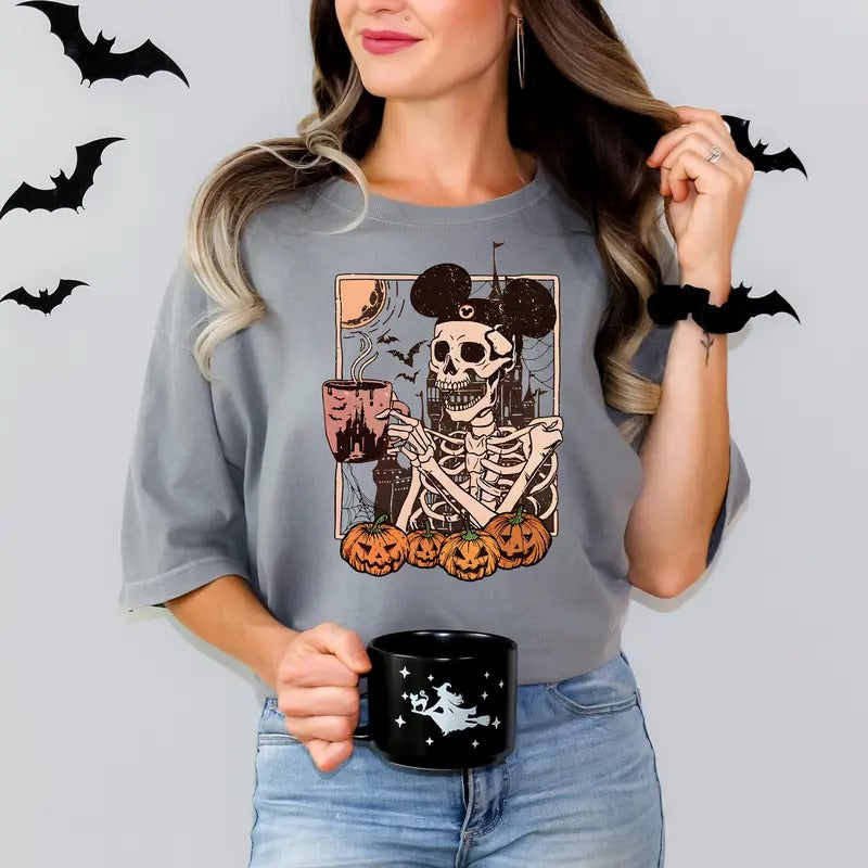 Halloween Skeleton Coffee Shirt Retro Vintage Halloween Shirt Halloween Shirt T-Shirts, Hoodie, Sweatshirt - T-Shirt, Sweatshirt, Hoodie