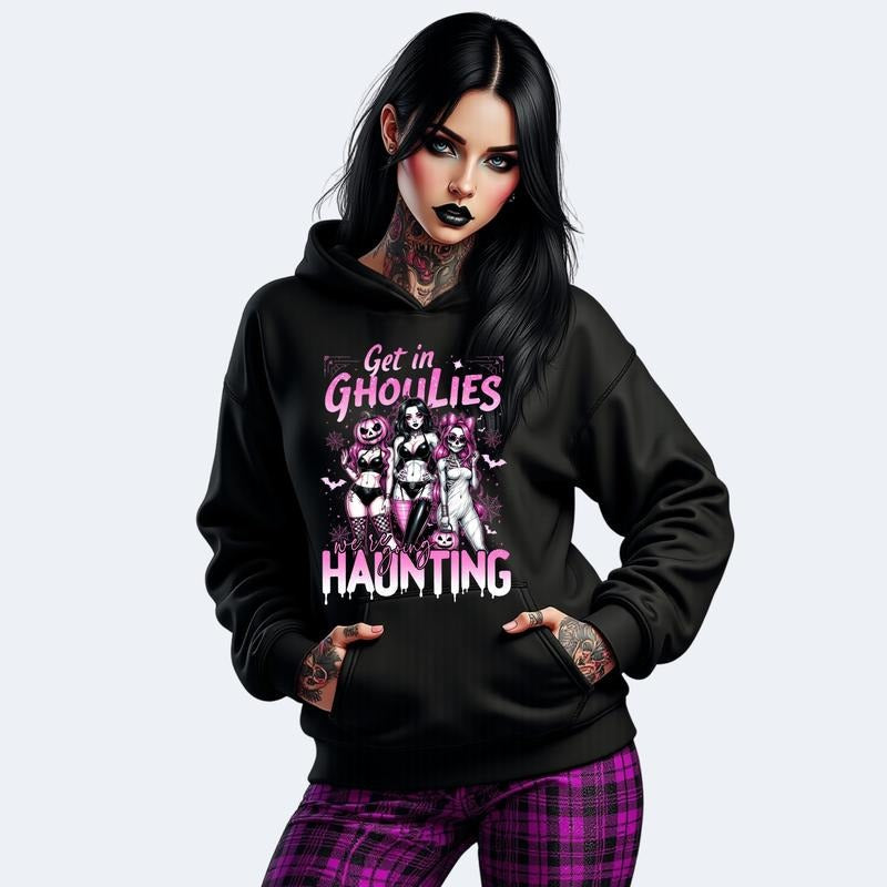 Halloween Get Ghoulies We'Re Going Haunting Black Pink Casual Tops Long Sleeve T-Shirts, Hoodie, Sweatshirt - T-Shirt, Sweatshirt, Hoodie