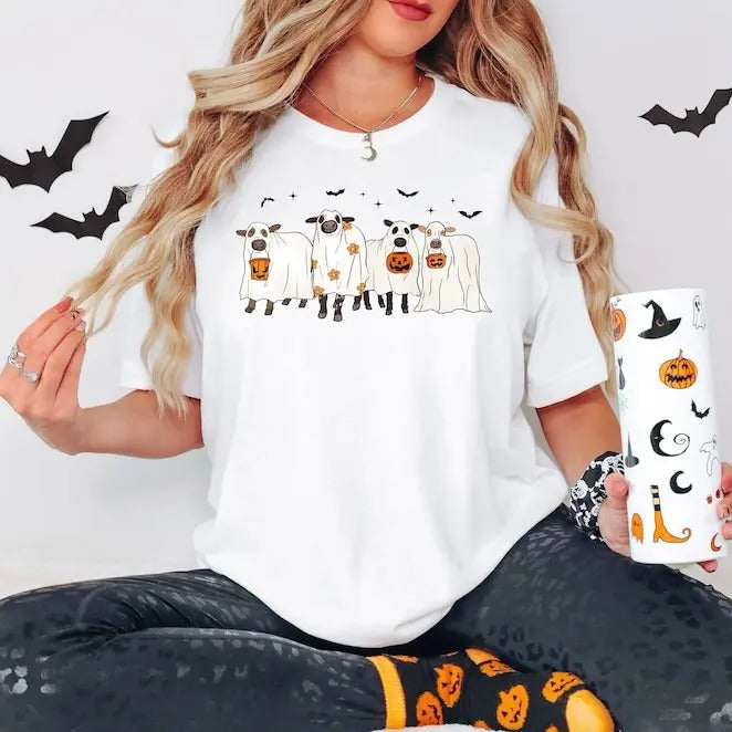 Halloween Ghost Cows Halloween Ghost Shirt Cow Lover Fall Shirt Halloween Funny Halloween T-Shirts, Hoodie, Sweatshirt - T-Shirt, Sweatshirt, Hoodie