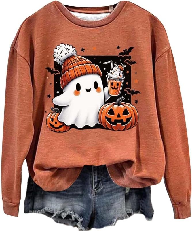 Halloween Cute Ghost Long Sleeve Shirt Spooky Season Fall 2024 Halloween T-Shirts, Hoodie, Sweatshirt - T-Shirt, Sweatshirt, Hoodie