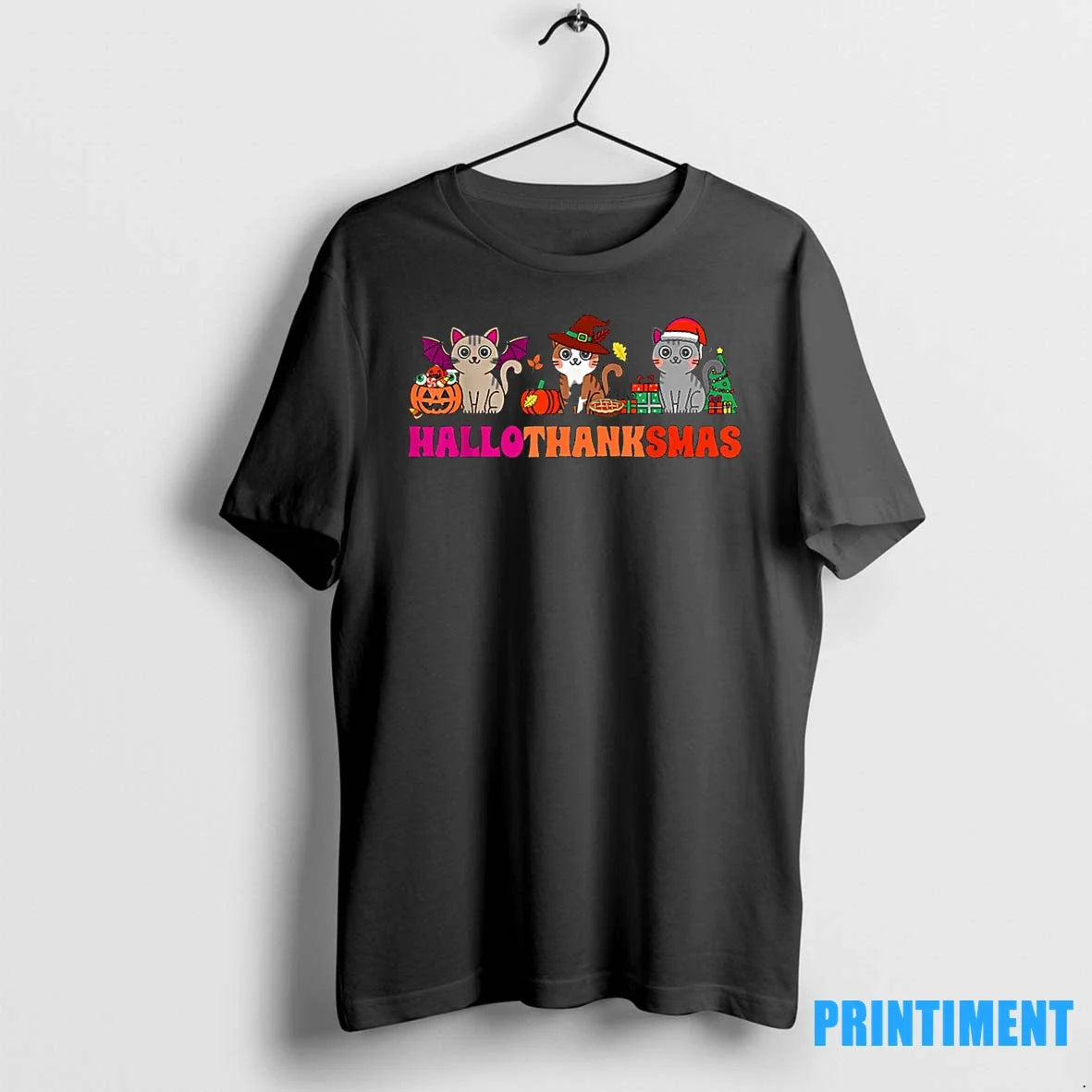 Halloween Thanksgiving Christmas Happy Hallothanksmas Cats Tshirts Sweater Unisex T-shirt, Sweatshirt, Hoodie, Long Sleeve Tee - T-Shirt, Sweatshirt, Hoodie