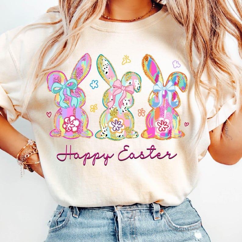 Happy Easter Coquette Retro Bunny Brushstroke Easter Girl T-Shirts, Hoodie, Sweatshirt - T-Shirt, Sweatshirt, Hoodie
