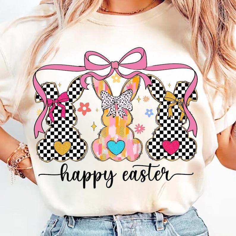 Happy Easter Coquette Retro Bunny Easter Coquette Brushstroke Girl T-Shirts, Hoodie, Sweatshirt - T-Shirt, Sweatshirt, Hoodie