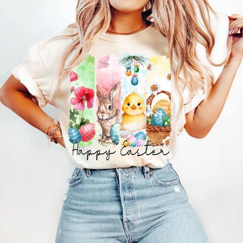 Happy Easter Retro Bunny Coquette Floral Spring Brushstroke T-Shirts, Hoodie, Sweatshirt - T-Shirt, Sweatshirt, Hoodie