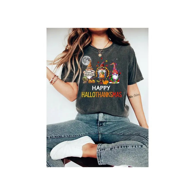 Happy Hallothanksmas Shirt Halloween Shirt Thanksgiving Shirt Gnome Shirt Happy Halloween Sweatshirtstyle{N002}2 T-Shirts, Hoodie, Sweatshirt - T-Shirt, Sweatshirt, Hoodie