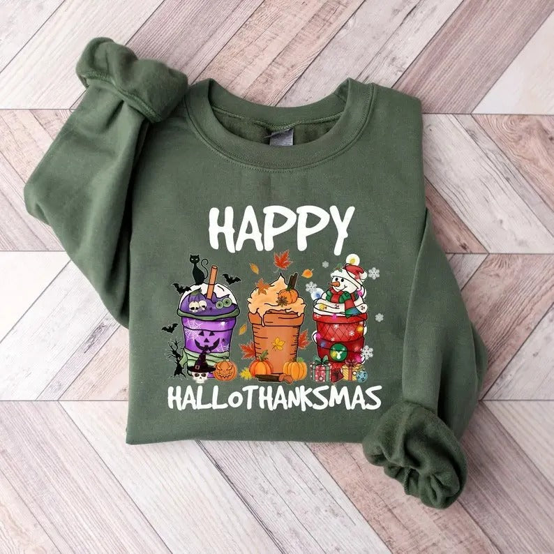 Happy Hallothanksmas Thanksgiving Shirt Shirt Coffee Pumpkin Spice Iced T-Shirts, Hoodie, Sweatshirt - T-Shirt, Sweatshirt, Hoodie