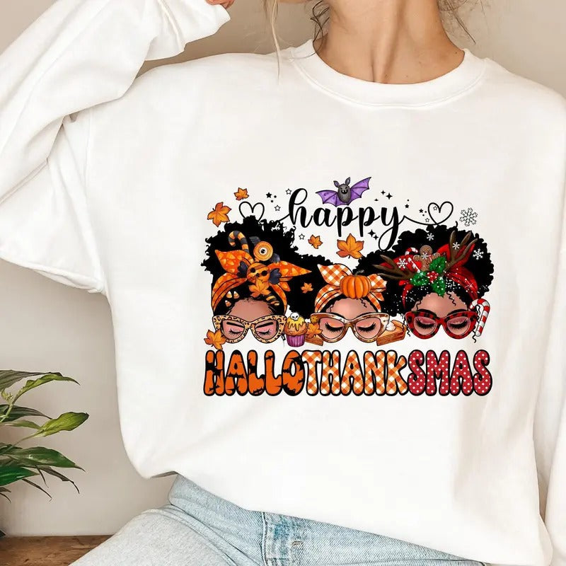 Happy Hallothanksmas Halloween Girl Cute Halloween Colorful Halloween T-Shirts, Hoodie, Sweatshirt - T-Shirt, Sweatshirt, Hoodie