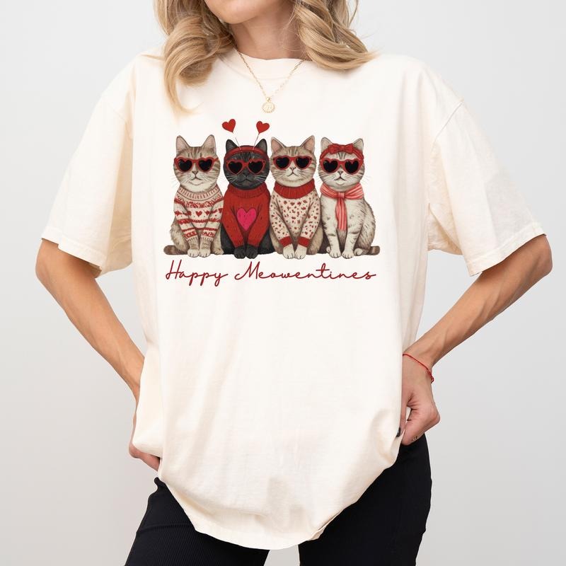 Happy Meowentines Comfort Colors Shirt Valentine Cat Cupid Kitten Cat Lover Womenswear T-Shirts, Hoodie, Sweatshirt - T-Shirt, Sweatshirt, Hoodie