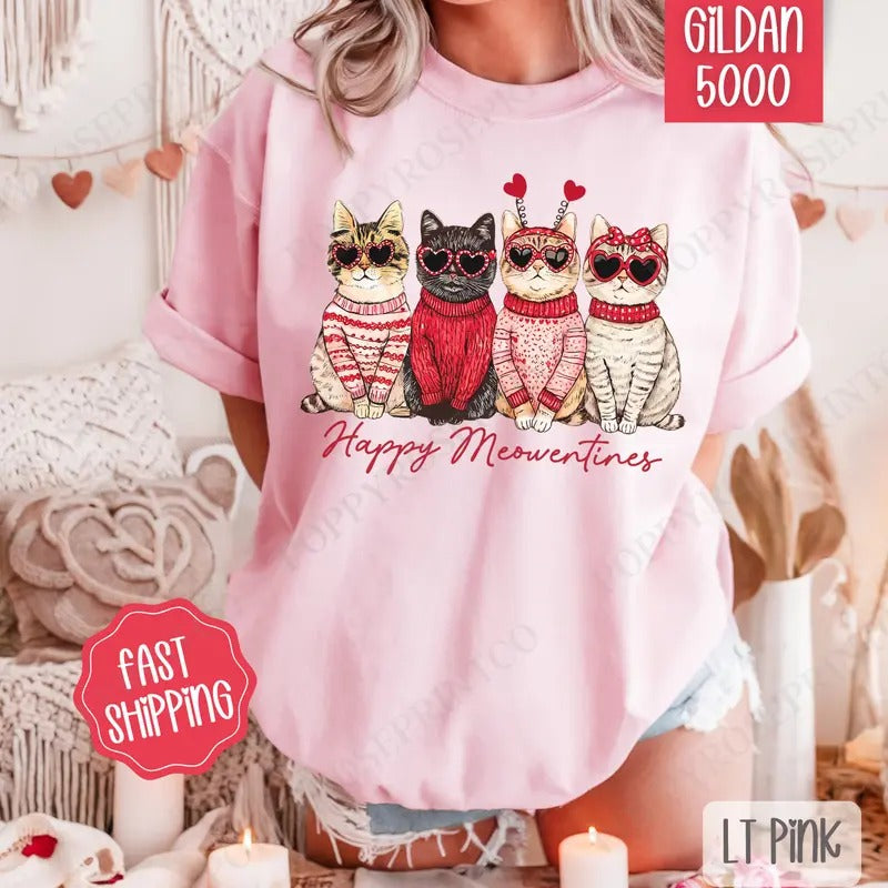 Happy Meowentines Shirt Gildan Cat Plus Sizes T-Shirts, Hoodie, Sweatshirt - T-Shirt, Sweatshirt, Hoodie