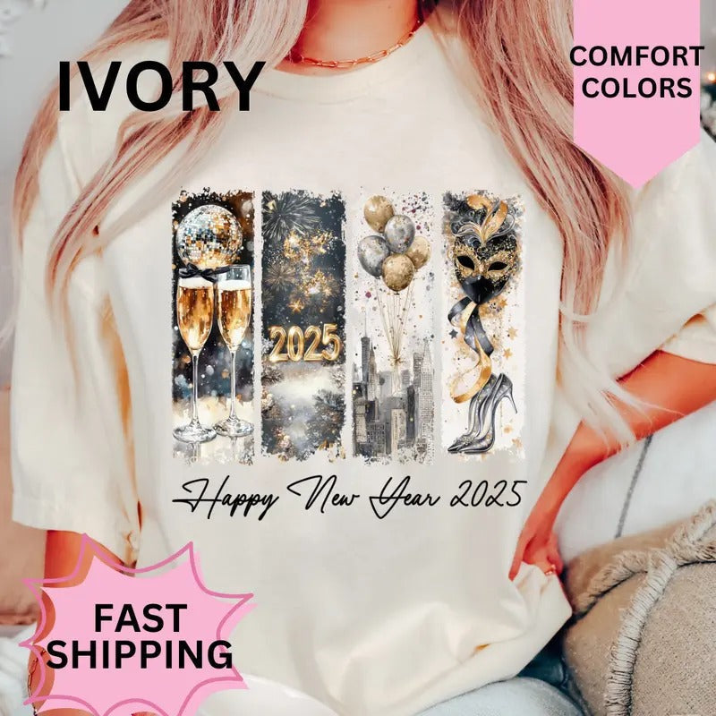 Happy New Year 2025 Shirt Comfort Colors Coquette Shirt Casual Comfy T-Shirts, Hoodie, Sweatshirt - T-Shirt, Sweatshirt, Hoodie