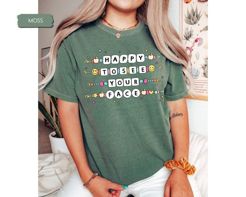 Happy See Your Face Shirt Teacher Friendship Bracelet Shirt Teacher Bracelet Back School Shirt Teacher Groovy Teacher T-Shirts, Hoodie, Sweatshirt - T-Shirt, Sweatshirt, Hoodie