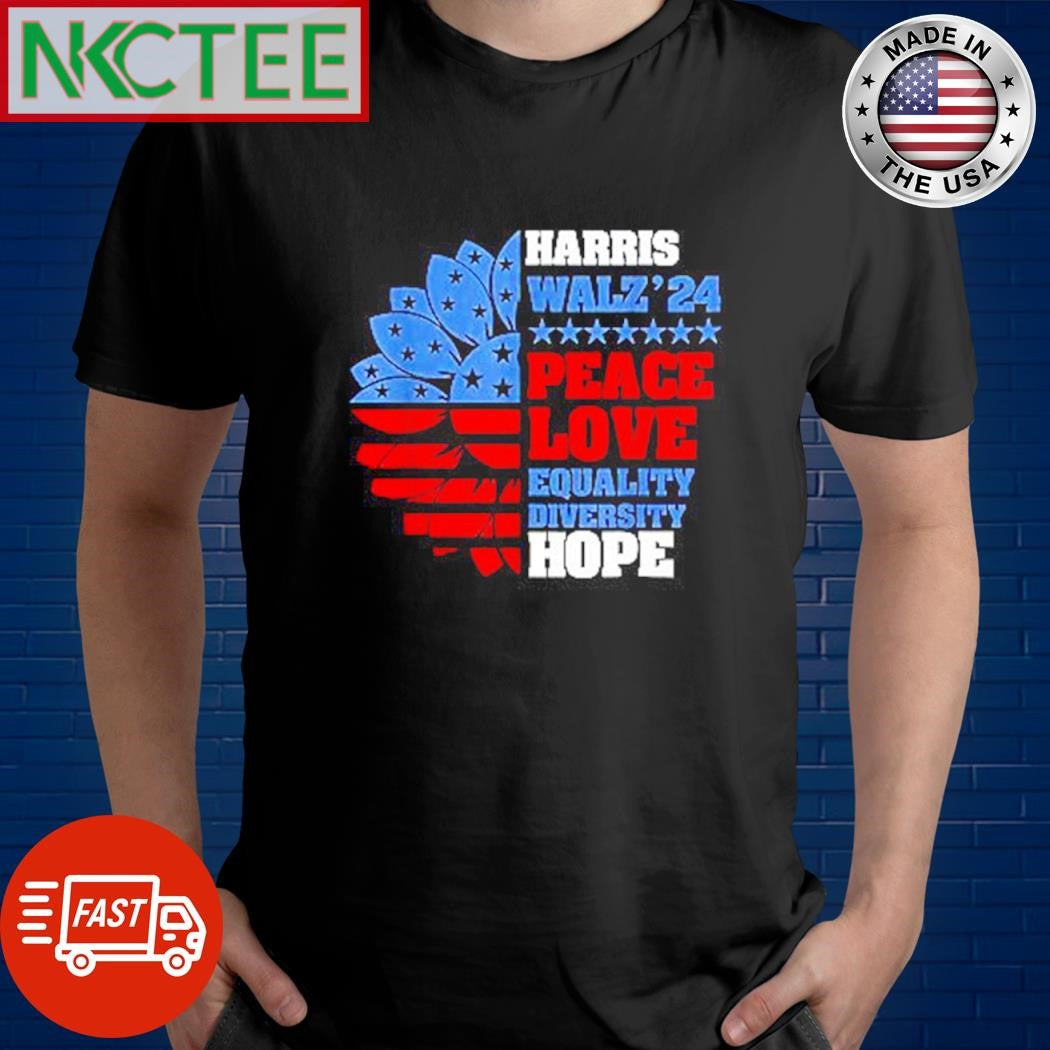 Harris Walz 2024 peace love equality diversity hope shirt Unisex T-shirt, Sweatshirt, Hoodie, Long Sleeve Tee - T-Shirt, Sweatshirt, Hoodie