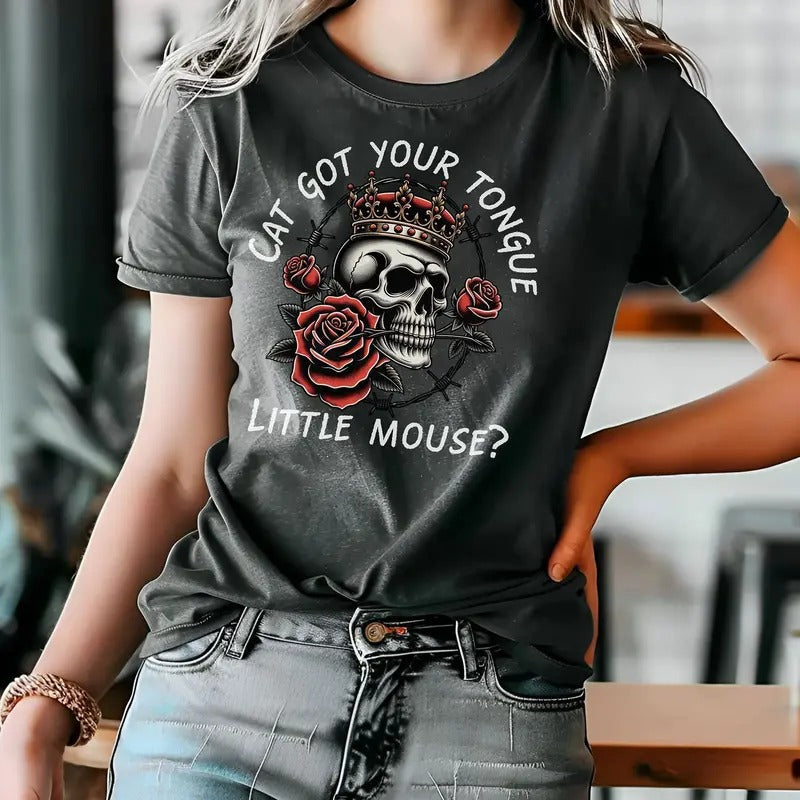 Haunting Adeline Run Little Mouse Dark Romance Smut Reader Book Lover Rose Skeleton Cat Got Your Tongue Womenswear Short Sleeves Fabric T-Shirts, Hoodie, Sweatshirt - T-Shirt, Sweatshirt, Hoodie