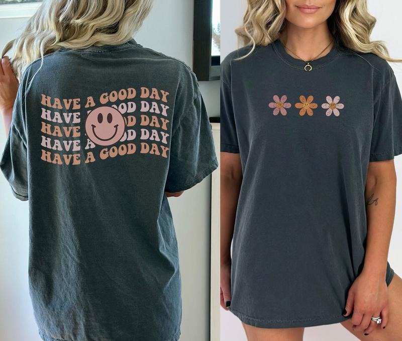 Have Good Day Front Back Retro Smiley Face Flowers Vintage Short Sleeve Shirt TK43GN T-Shirts, Hoodie, Sweatshirt - T-Shirt, Sweatshirt, Hoodie