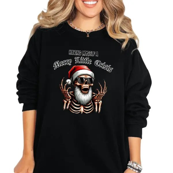 'Having Myself Merry Little Crisis' Streetwear Grunge Retro Casual Comfort Skulls T-Shirts, Hoodie, Sweatshirt - T-Shirt, Sweatshirt, Hoodie