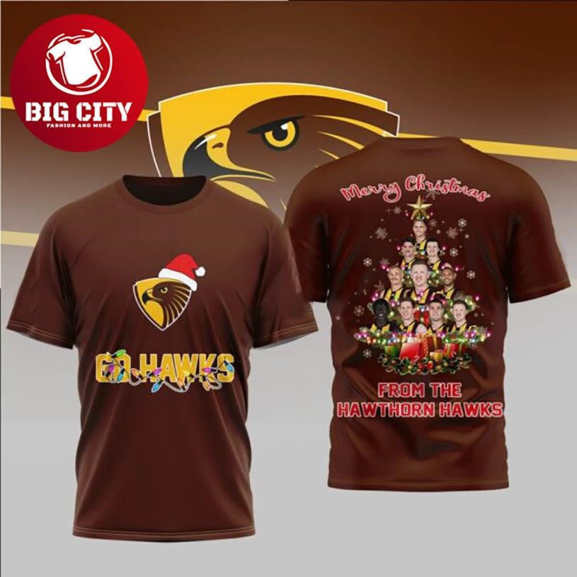 Hawthorn Hawks Go Hawks Christmas Player Two Sided Shirt Unisex T-shirt, Sweatshirt, Hoodie, Long Sleeve Tee - T-Shirt, Sweatshirt, Hoodie