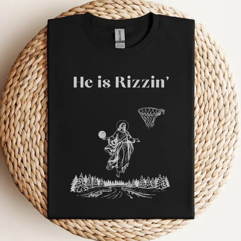 He Is Rizzin' Easter Basketball Funny Jesus Hoops Shirt Hilarious T-Shirts, Hoodie, Sweatshirt - T-Shirt, Sweatshirt, Hoodie