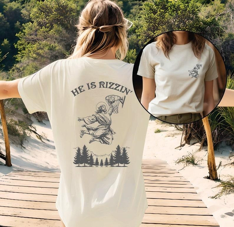 He Is Rizzin' Shirt Funny Jesus Shirt Humor Easter Shirt Christian Easter Shirt Jesus Playing Basketball T-Shirts, Hoodie, Sweatshirt - T-Shirt, Sweatshirt, Hoodie