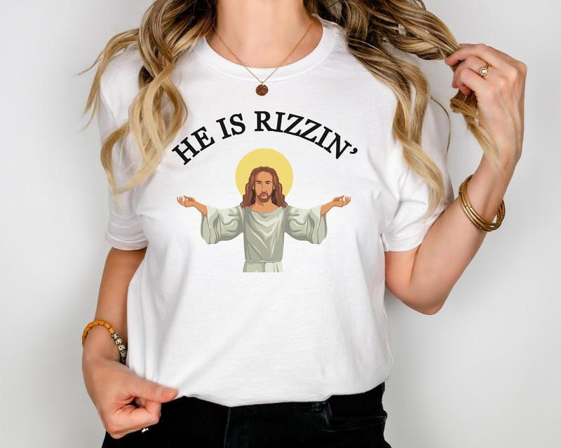 He Is Rizzin Jesus Easter Shirt Easter Funny Meme Shirt Christian Short Sleeve Gen Z Meme Y2K T-Shirts, Hoodie, Sweatshirt - T-Shirt, Sweatshirt, Hoodie