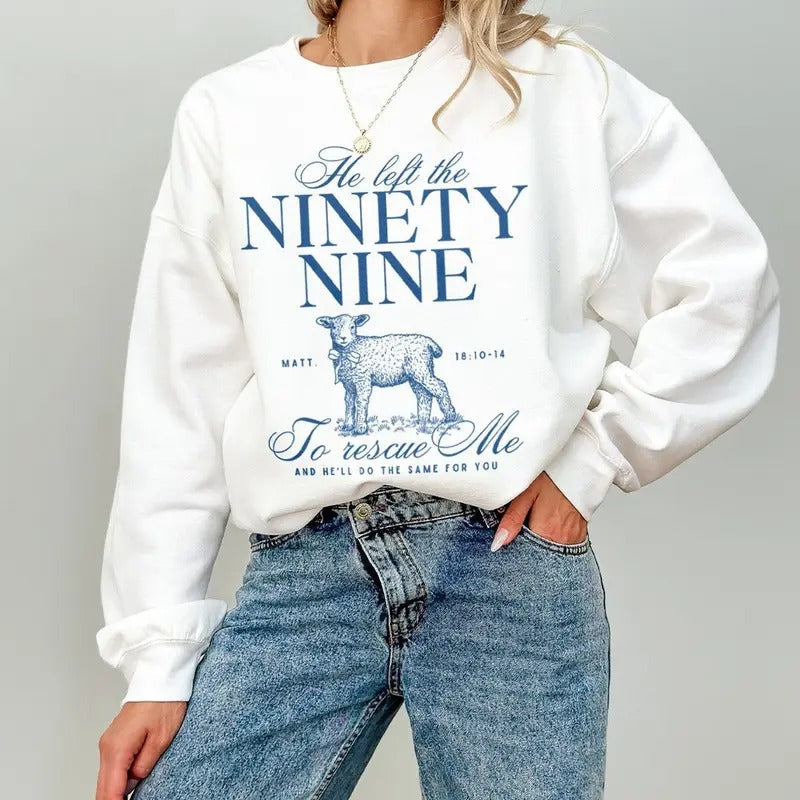 He Left 99 Rescue Me Bible Verse Blue Coquette Faith Based Cotton Polyester T-Shirts, Hoodie, Sweatshirt - T-Shirt, Sweatshirt, Hoodie