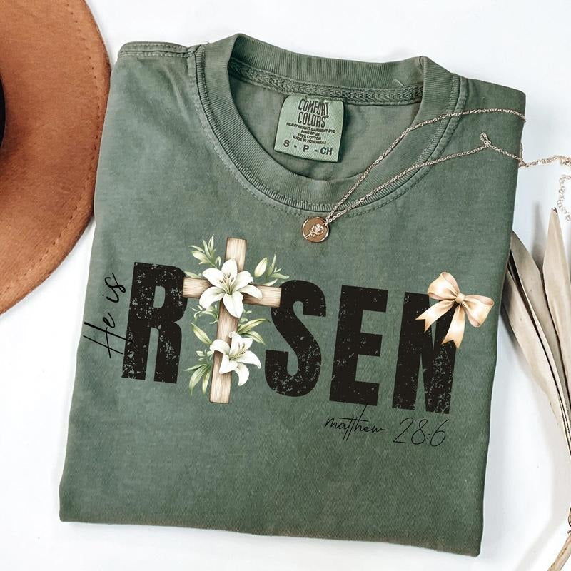 He Is Risen Shirt Risen Retro Easter Easter Christian Easter Bible Verse Retro Easter He Is Risen BowShirt T-Shirts, Hoodie, Sweatshirt - T-Shirt, Sweatshirt, Hoodie