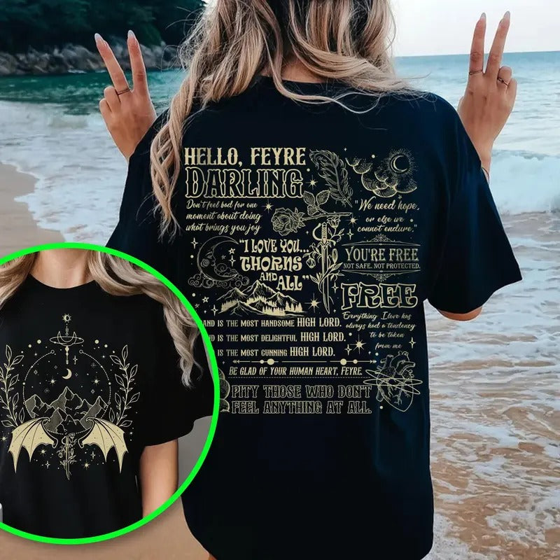 Hello Feyre Darling Velaris City Starlight Night Court ACOTAR Crew Neck Shirt Bookish Womenswear T-Shirts, Hoodie, Sweatshirt - T-Shirt, Sweatshirt, Hoodie