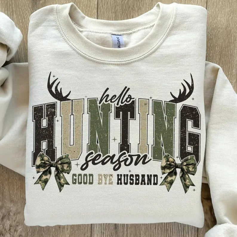 Hello Hunting Season Goodbye Husband Camo Coquette Bow Hunting Sublimation Camo Dude Print Camo Bow Shirt T-Shirts, Hoodie, Sweatshirt - T-Shirt, Sweatshirt, Hoodie