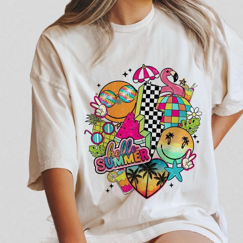Hello Summer Shirt Retro Summer Colorful Summer Shirt Her Summer Welcome Colorful Summer Vacation Shirt Family Shirts Traveler Tops Shirt Summer Comfort Womenswear Breathable T-Shirts, Hoodie, Sweatshirt - T-Shirt, Sweatshirt, Hoodie