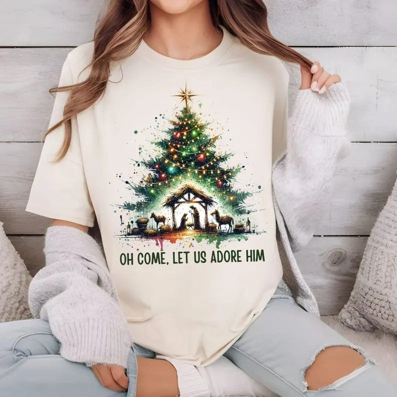 Oh Come Let Us Adore Him 100% Cotton Him Her T-Shirts, Hoodie, Sweatshirt - T-Shirt, Sweatshirt, Hoodie