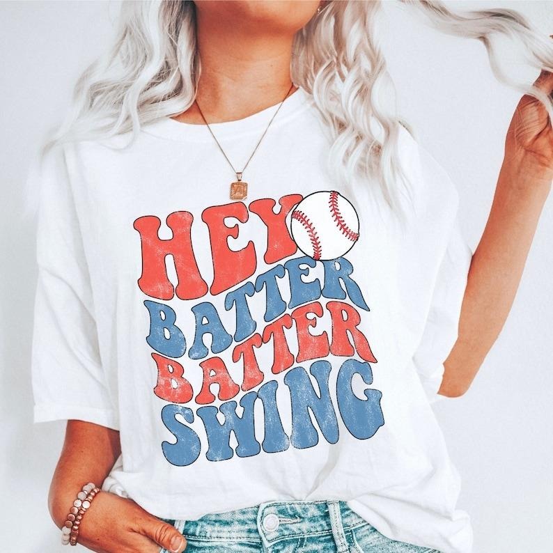 Hey Batter Batter Swing Baseball Mom Shirt Baseball Game Ballpark Shirt Basseball Season Top Womenswear T-Shirts, Hoodie, Sweatshirt - T-Shirt, Sweatshirt, Hoodie
