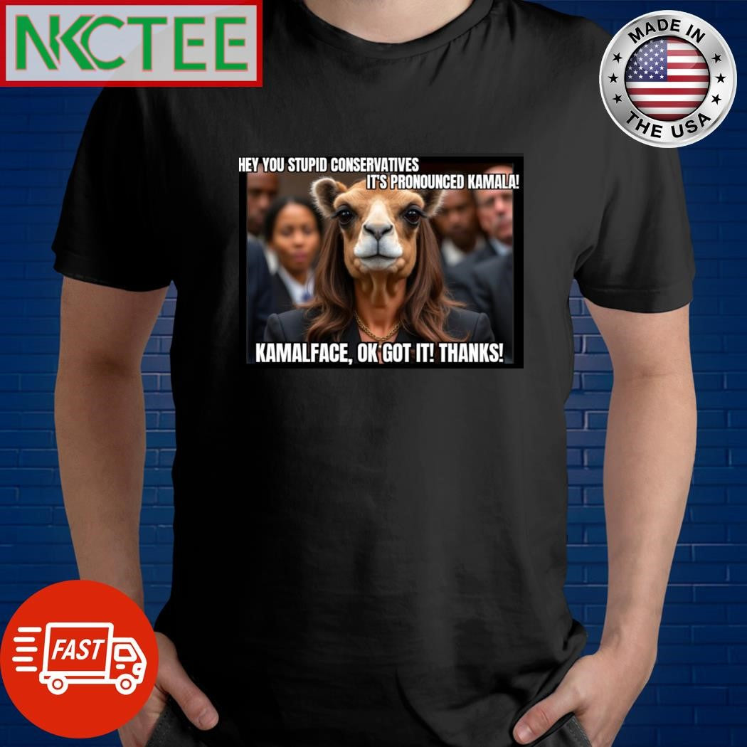 Hey you stupid conservatives it’s pronounced Kamala Harris shirt Unisex T-shirt, Sweatshirt, Hoodie, Long Sleeve Tee - T-Shirt, Sweatshirt, Hoodie