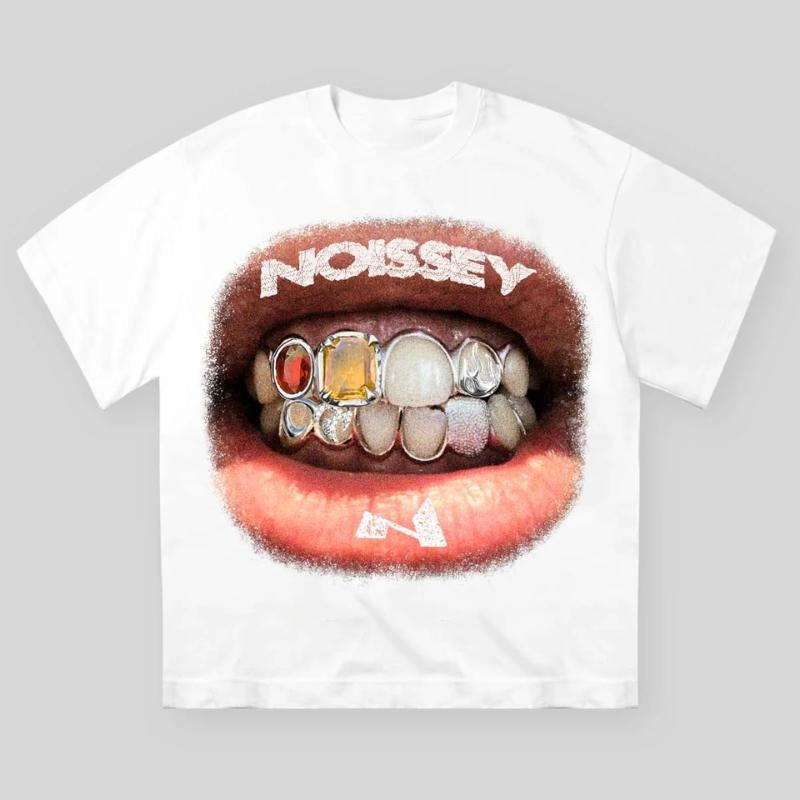 High Quality Retro Lip Grills Print Y2k Cotton Medium Short Sleeve Casual Streetwear Printed Menswear Top T-Shirts, Hoodie, Sweatshirt - T-Shirt, Sweatshirt, Hoodie