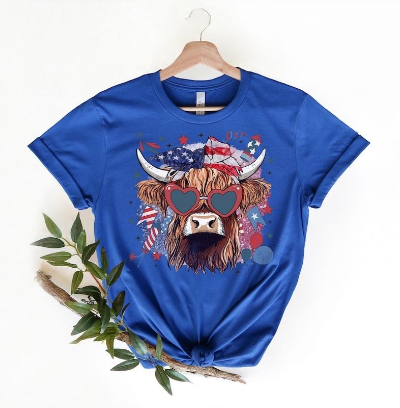 Highland Cow 4th July Independence Day Shirt American Cow Patriotic Shirt Cow Lover Western 4th July T-Shirts, Hoodie, Sweatshirt - T-Shirt, Sweatshirt, Hoodie