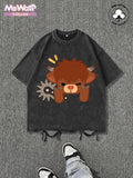Highland Cow Kyloe 100% Cotton Street Print Washed Round Neck Official Collab Summer Top Daily Cotton T-Shirts, Hoodie, Sweatshirt - T-Shirt, Sweatshirt, Hoodie
