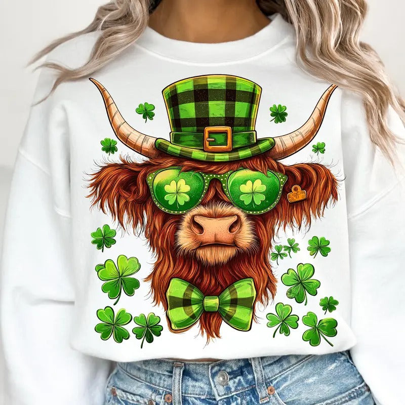 Highland Cow St Patricks Retro St Patricks Shirt Shamrock Shirt Lucky T-Shirts, Hoodie, Sweatshirt - T-Shirt, Sweatshirt, Hoodie